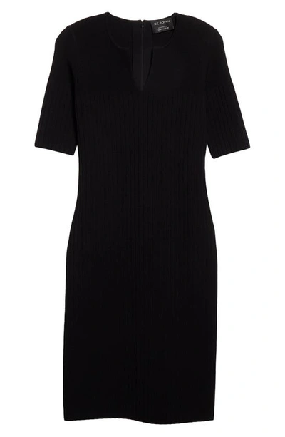 St John Short Sleeve Rib Knit Sweater Dress In Black