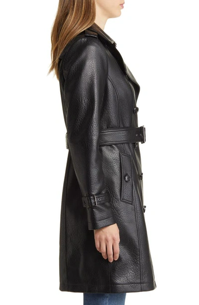 Michael Michael Kors Double Breasted Faux Leather Coat In Black