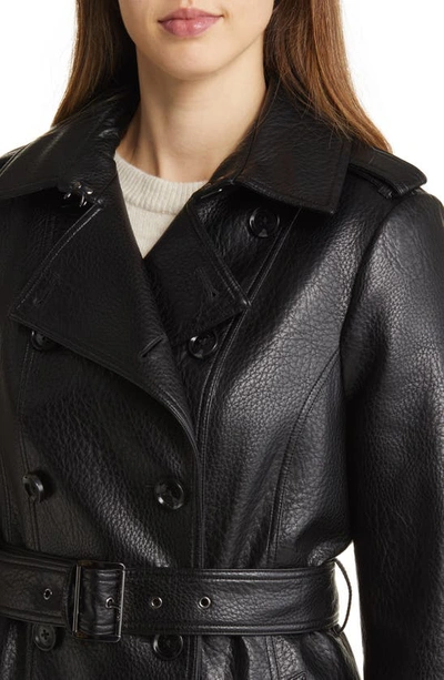 Michael Michael Kors Double Breasted Faux Leather Coat In Black