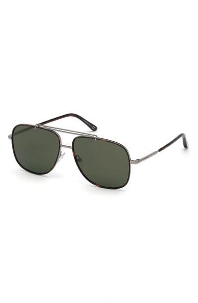Shop Tom Ford Benton 58mm Geometric Sunglasses In Shiny Light Ruthenium / Green