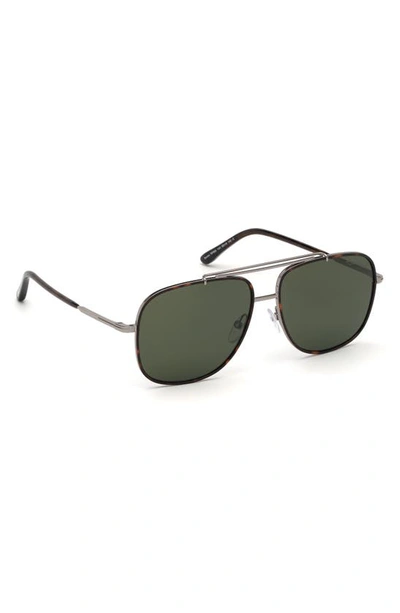 Shop Tom Ford Benton 58mm Geometric Sunglasses In Shiny Light Ruthenium / Green