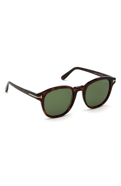 Shop Tom Ford Jameson 52mm Round Sunglasses In Classic Dark Havana/ Green