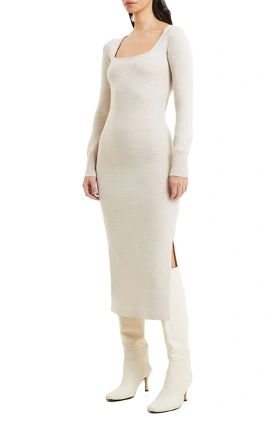 Shop French Connection Babysoft Square Neck Long Sleeve Midi Dress In Light Oatmeal Melange