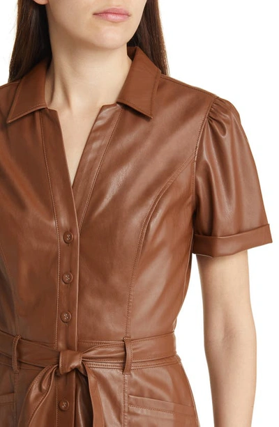 Paige Janette Faux Leather Shirtdress In Mocha