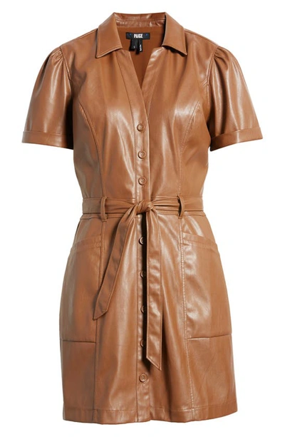 Paige Janette Faux Leather Shirtdress In Mocha