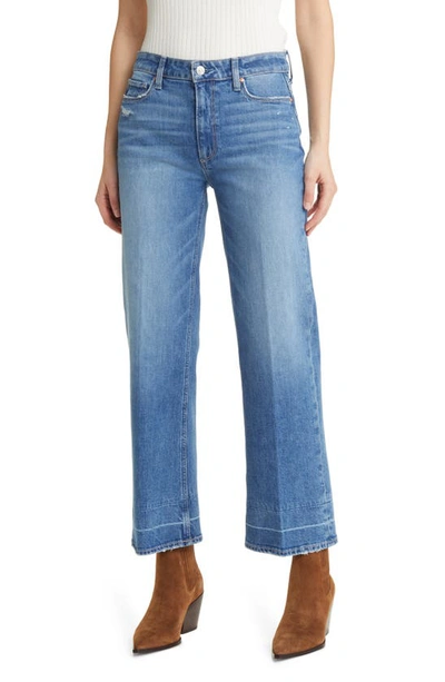 Paige Anessa High Waist Raw Hem Wide Leg Ankle Jeans In Waterfront Distressed