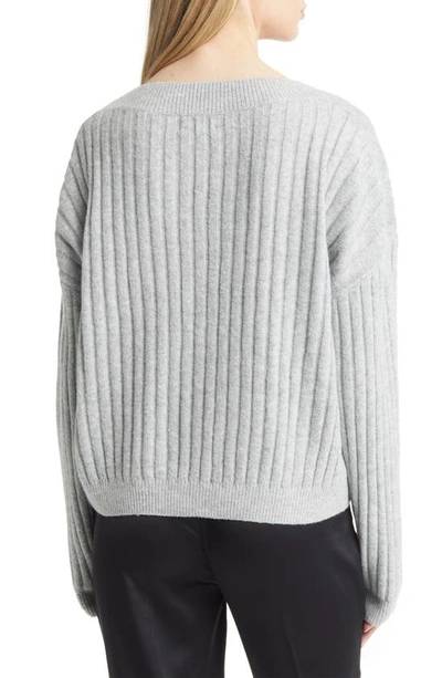 Open Edit V-neck Rib Sweater In Grey Heather