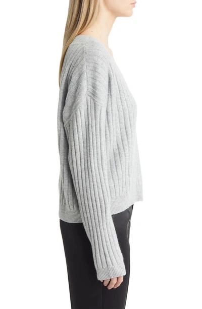 Open Edit V-neck Rib Sweater In Grey Heather