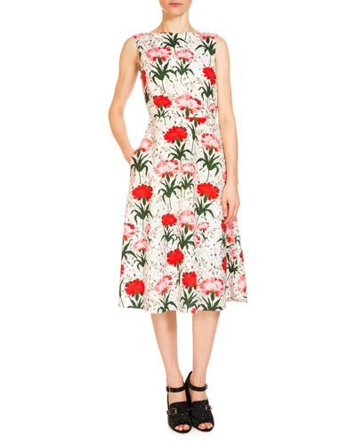 Erdem Maia Floral-print Cotton-blend Piqué Dress In White/red