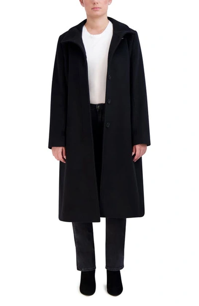 Cole Haan Womens Stand-collar Single-breasted Wool Blend Coat In Black
