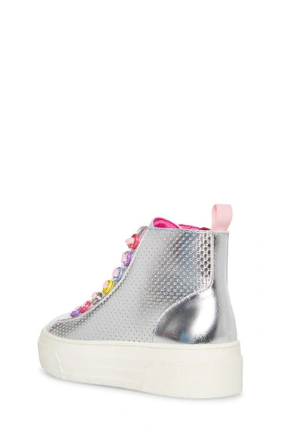 Shop Steve Madden Kids' Jquish Metallic High Top Sneaker In Silver