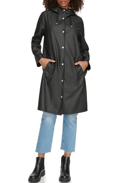 Shop Levi's Water Resistant Hooded Long Rain Jacket In Black