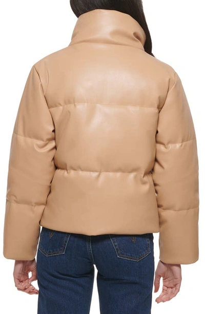 Shop Levi's Water Resistant Faux Leather Puffer Jacket In Biscotti