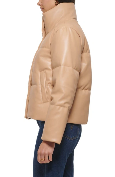 Shop Levi's Water Resistant Faux Leather Puffer Jacket In Biscotti