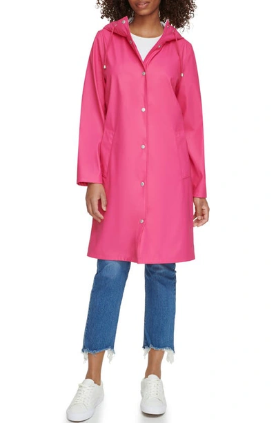 Shop Levi's Water Resistant Hooded Long Rain Jacket In Pink Peacock