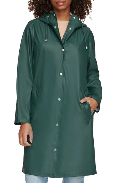 Shop Levi's Water Resistant Hooded Long Rain Jacket In Darkest Spruce