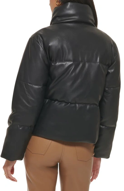 Shop Levi's Water Resistant Faux Leather Puffer Jacket In Black