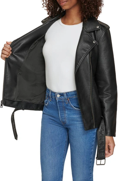 Shop Levi's Longline Belted Faux Leather Moto Jacket In Black