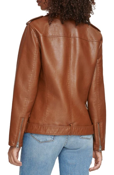 Shop Levi's Longline Belted Faux Leather Moto Jacket In Brown