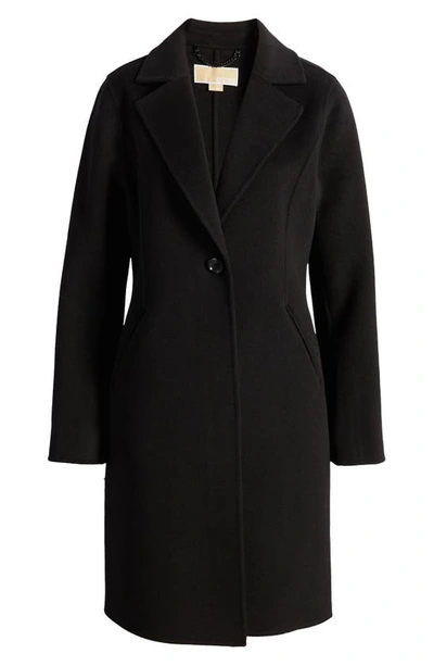 Shop Michael Michael Kors Notched Collar Longline Wool Blend Coat In Black