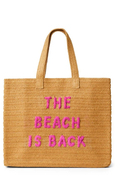 Shop Btb Los Angeles The Beach Is Back Straw Tote In Sand/ Fuschia