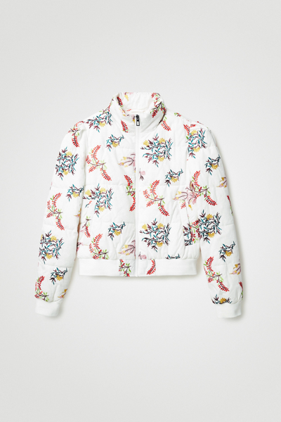 Shop Desigual Floral Quilted Jacket In White