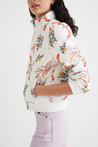 Shop Desigual Floral Quilted Jacket In White