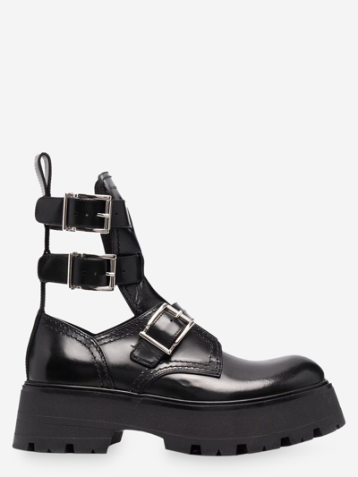 Alexander Mcqueen Cutout Buckled Leather Ankle Boots In Black/silver |  ModeSens