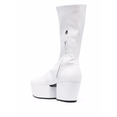 Prada Triangle Logo Platform Sole Boots In White