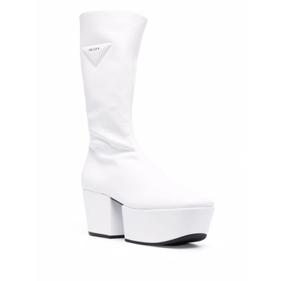 Prada Triangle Logo Platform Sole Boots In White