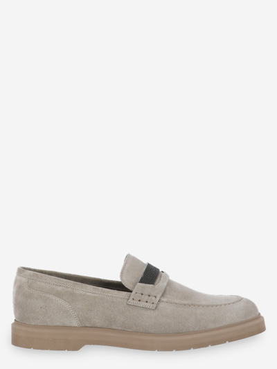Shop Brunello Cucinelli Leather Loafers In Grey