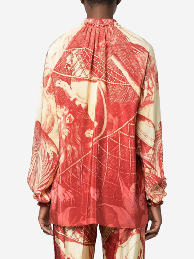F.r.s For Restless Sleepers Long Sleeve Printed Silk Shirt In Red