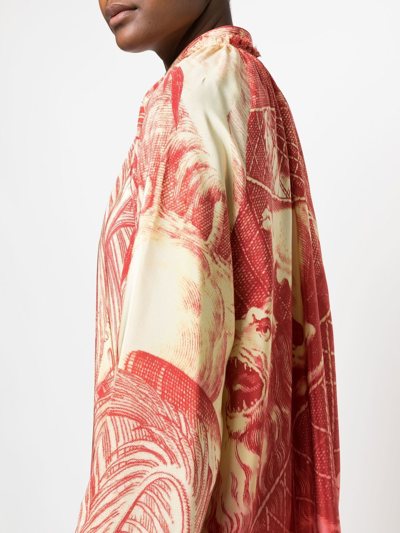 F.r.s For Restless Sleepers Long Sleeve Printed Silk Shirt In Red