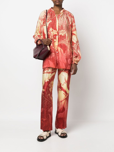 F.r.s For Restless Sleepers Long Sleeve Printed Silk Shirt In Red