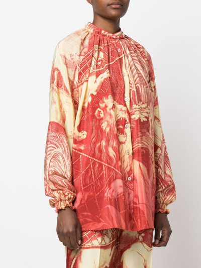 F.r.s For Restless Sleepers Long Sleeve Printed Silk Shirt In Red