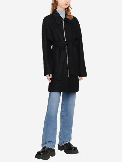 Givenchy Double Face Wool Blend Belted Zip Coat In Black