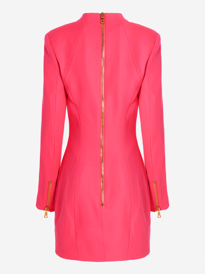 Balmain Embellished Pleated Wool Mini Dress In Purple