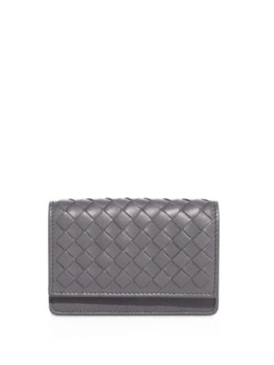 Bottega Veneta Woven Flap Credit Card Case, Light Gray In Grey