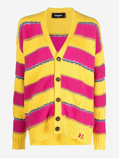 Dsquared2 Distressed Oversized Knit Cardigan In Multicolor