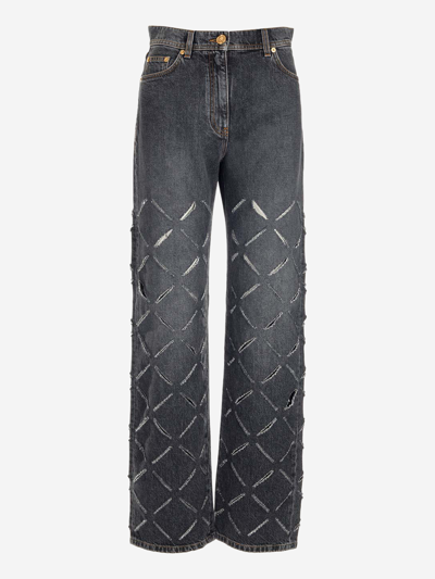 Shop Versace Cotton Jeans In Grey