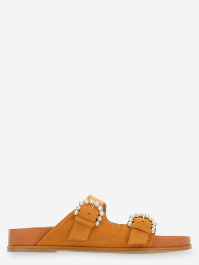 Shop Stuart Weitzman Leather Slippers In Orange