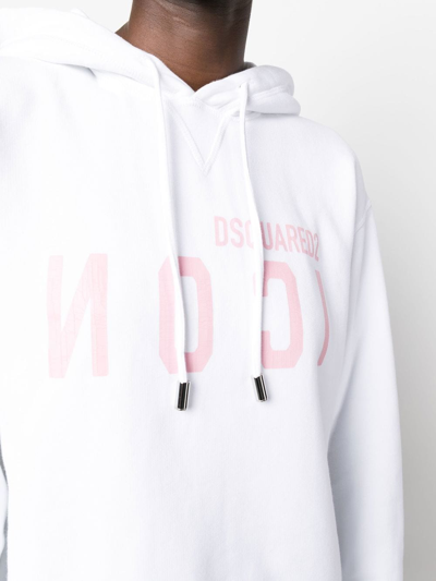 Dsquared2 Icon-printed Drawstring Hoodie In White