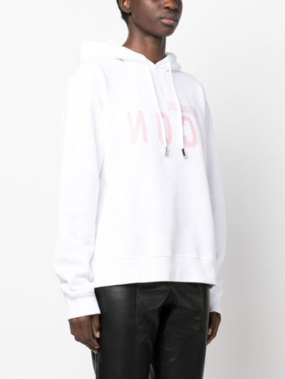 Dsquared2 Icon-printed Drawstring Hoodie In White