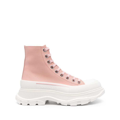 Shop Alexander Mcqueen Fabric Boots In Pink