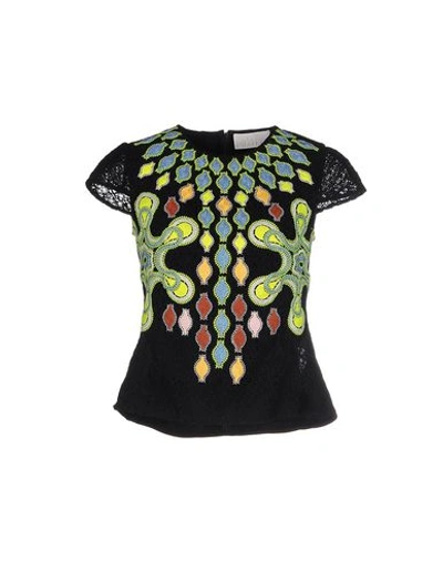 Peter Pilotto Cap-sleeve Embroidered Tunic Blouse, Black