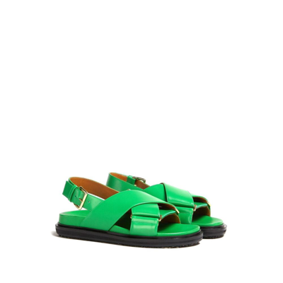 Shop Marni Leather Sandals In Green