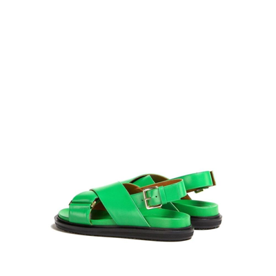 Shop Marni Leather Sandals In Green