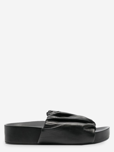Shop Jil Sander Leather Flip-flops In Black