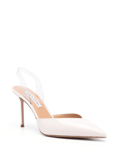 Aquazzura V Plexi Sling 90mm Leather Pumps In Pink