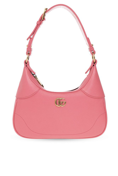 Shop Gucci Logo Plaque Small Aphrodite Shoulder Bag In Pink